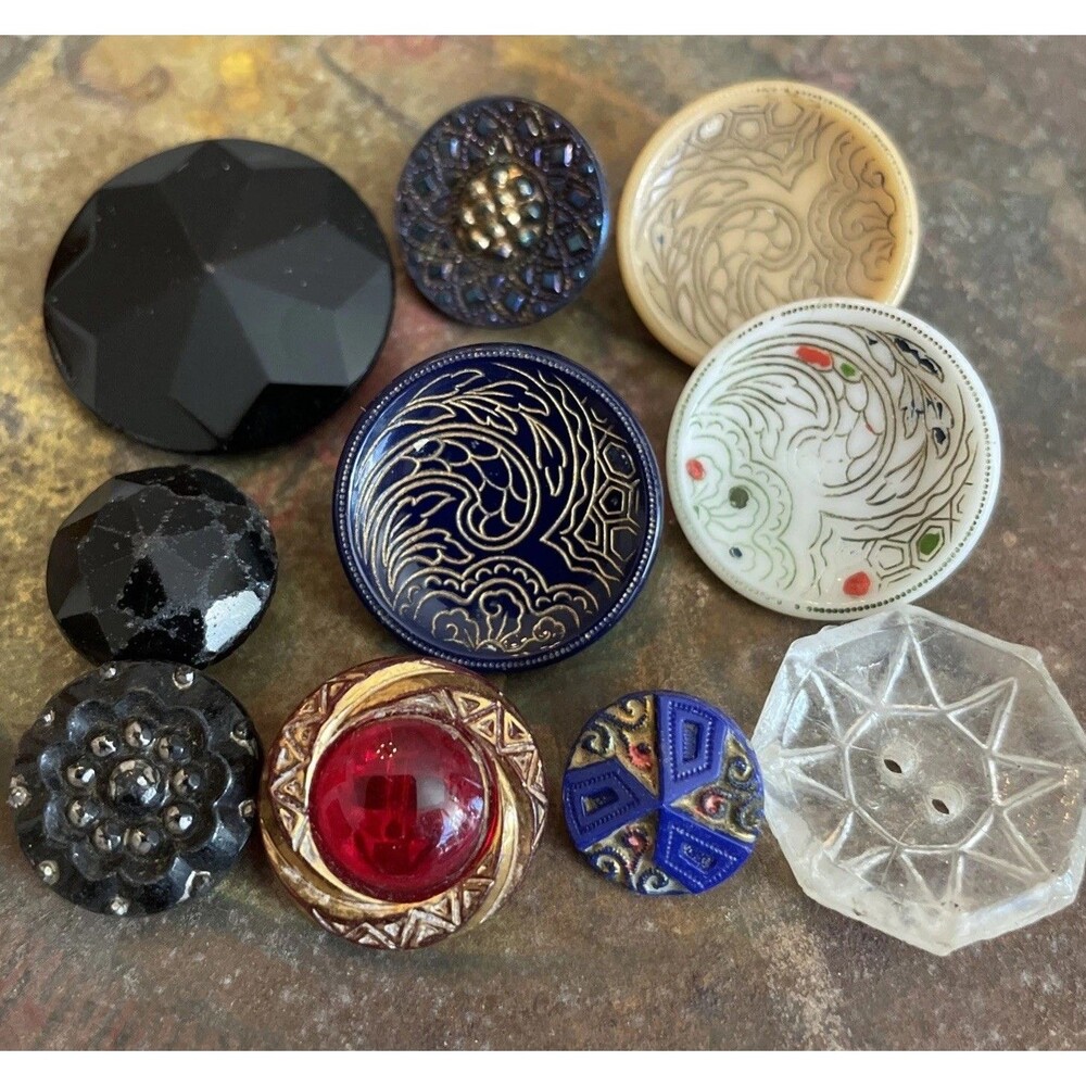 Antique Glass Button Lot 10 Pcs